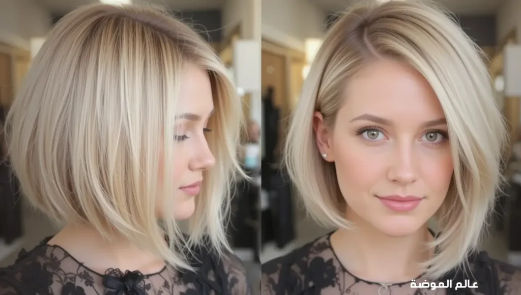 تسريحة شعر كاريه مع تصفيفة جانبية (Side-Swept Bob)
