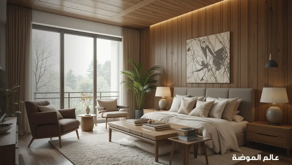 تصميم داخلي بلمسات خشبية دافئة تشمل الجدران والأرضيات مع أثاث متناغم أجمل أفكار ديكور خشبي للمنازل العصرية: لمسة دفء وأناقة لا مثيل لها