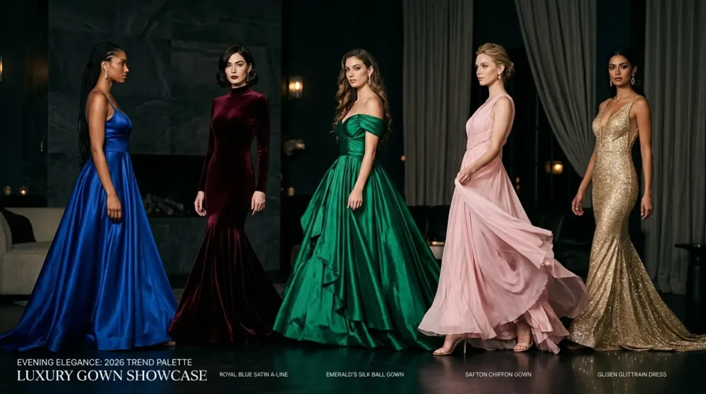 فساتين سهرة بألوان رائجة لإطلالة مميزة فساتين سهرة بألوان عصرية بتصميم راقٍ وفخم