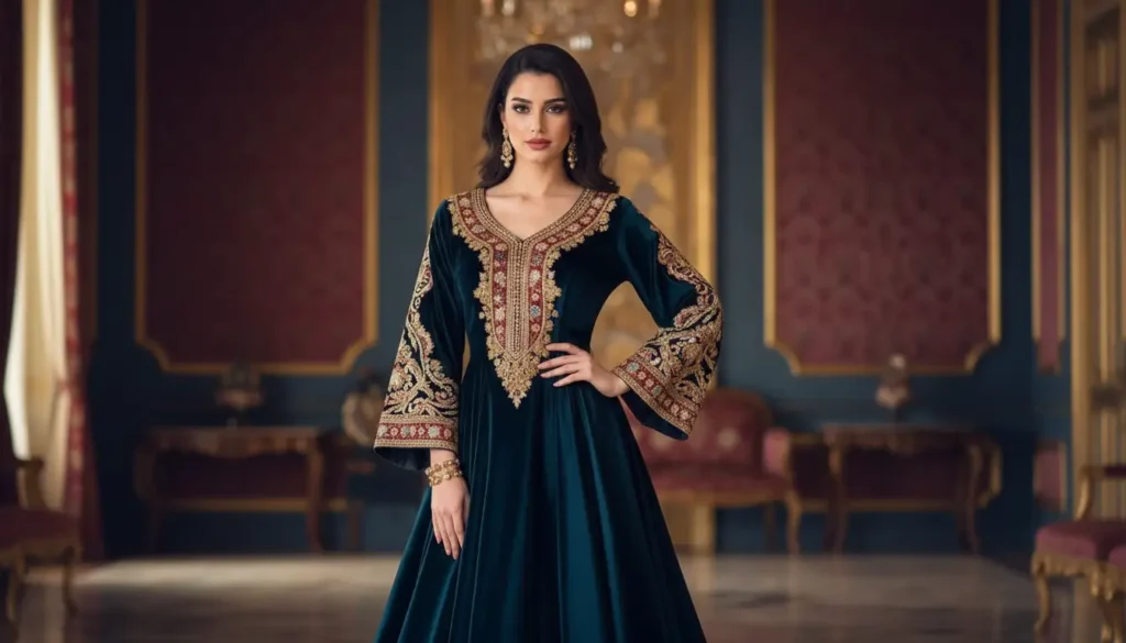 فساتين سهرة سعودية فخمة بإطلالة ملكية فستان سهرة سعودي فاخر بتطريز ذهبي أنيق