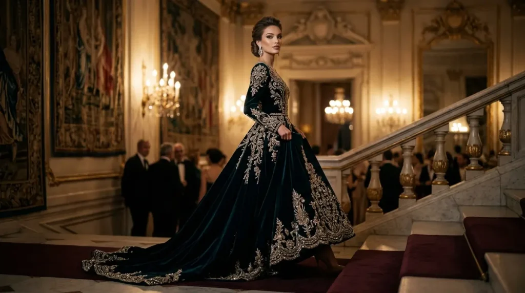 فساتين سهرة فخمة جداً بإطلالة ملكية فستان سهرة فاخر بتطريزات كريستال راقية وفخمة