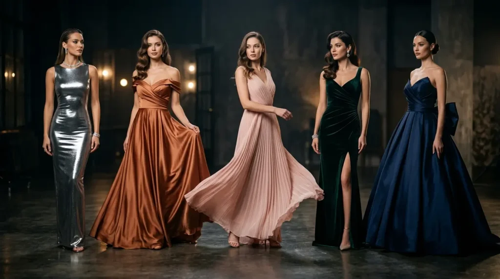 أجمل موديلات فساتين سهرة بأقمشة رائجة موديلات فساتين سهرة بأقمشة رائجة بتصميم فاخر