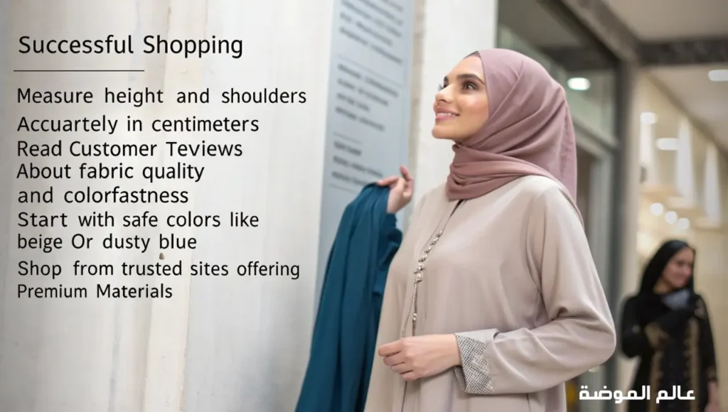 دليل اختيار مقاسات العبايات الملونة والتسوق عبر الإنترنت مع نصائح للعناية المثالية بها إرشادات لاختيار مقاس العباية الملونة المناسب وطرق العناية بها عند التسوق عبر الإنترنت