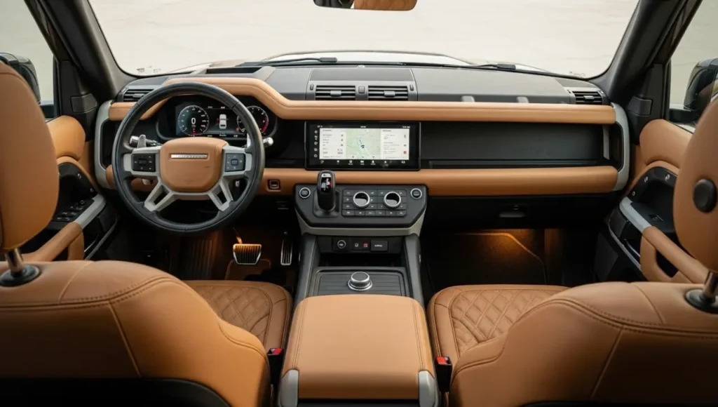 منظر داخلي فاخر لسيارة ديفندر في الإمارات