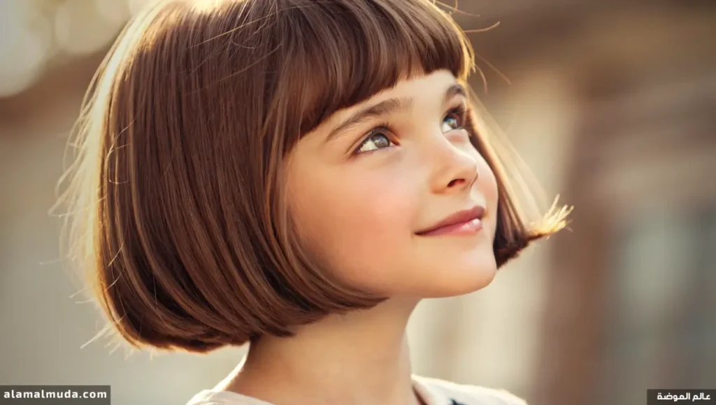 طفلة بغرة قصيرة مع قصة بوب فرنسي جذابة