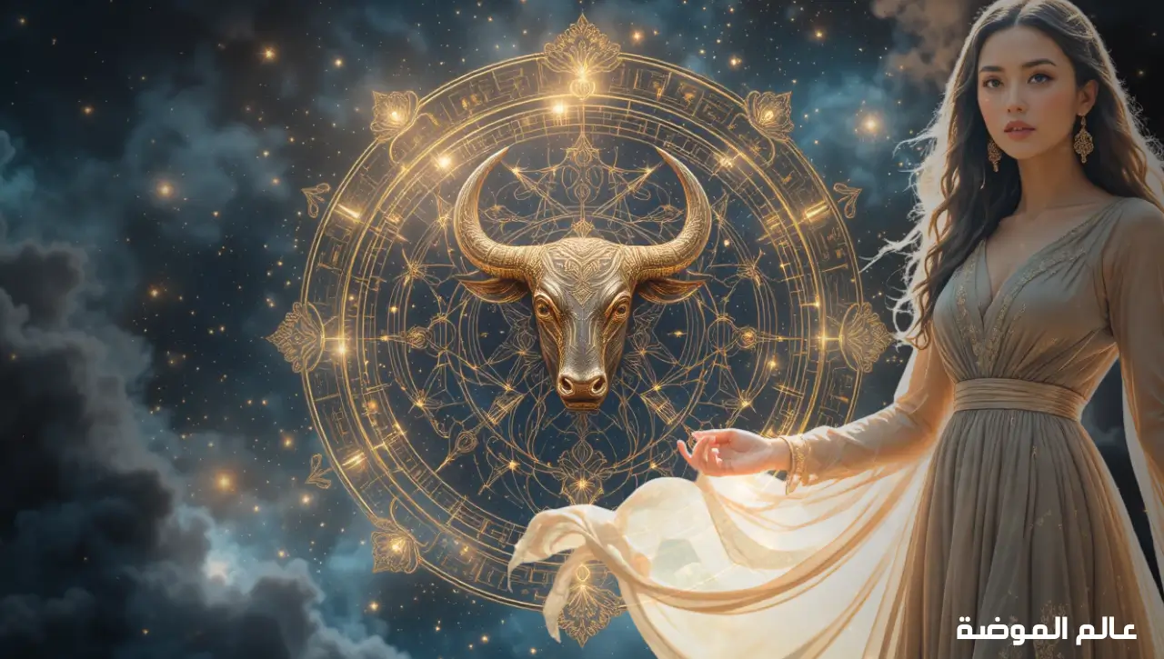 رمز برج الثور مع خلفية فلكية جميلة وجذابة