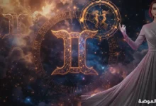 رمز برج الجوزاء على خلفية فلكية رائعة