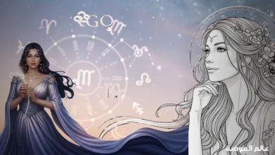 امرأة أنيقة تمثل برج العذراء مع النجوم والخلفية