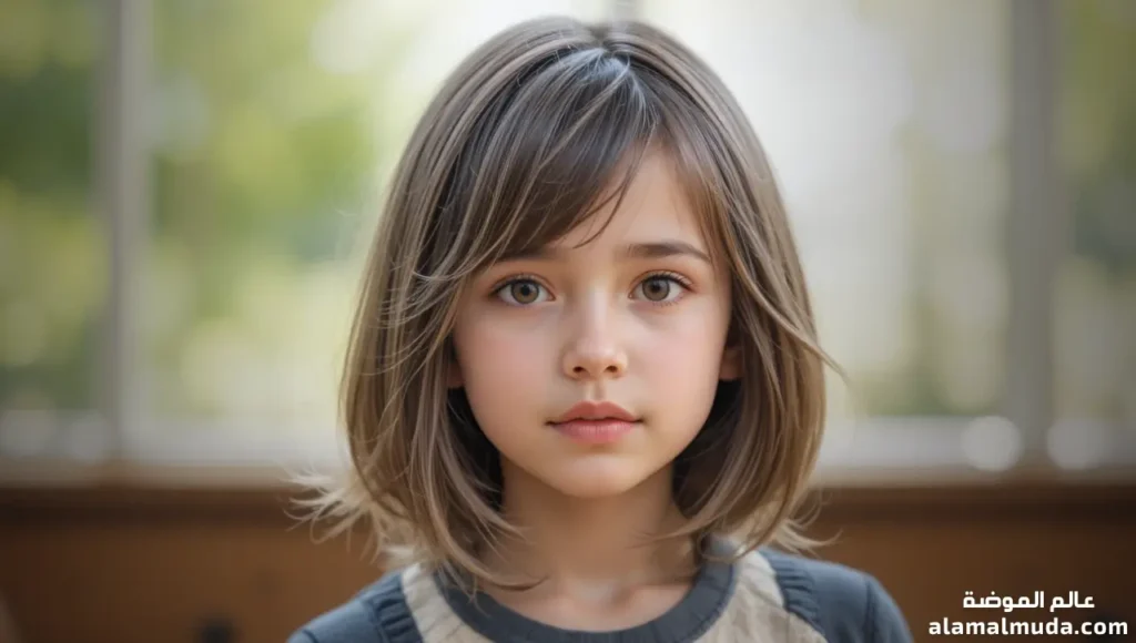 طفلة بقصة بوب وغرة جانبية لطيفة وناعمة