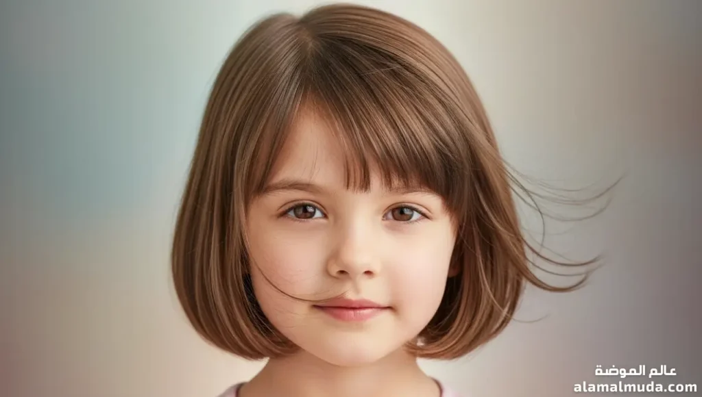 طفلة بقصة بوب فرنسي منسدل طبيعي