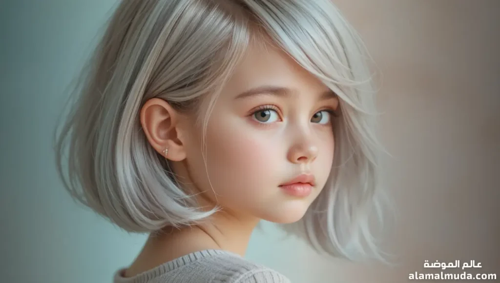 طفلة بغرة جانبية طويلة مع شعر قصير