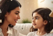 امرأة وطفلة عربية يناقشان معنى اسم ريماس