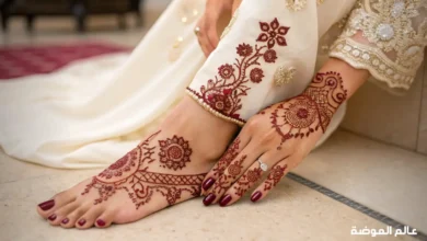 صورة نقش حناء إماراتي جميل يجمع بين الأصالة واللمسة الحديثة على اليدين والأقدام