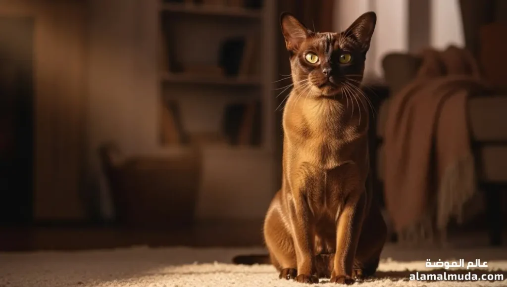 القط البورمي Burmese Cat: نشيط وودود مثالي للأطفال والعائلة القط البورمي Burmese Cat بني داكن وشخصية ودودة ومرحة