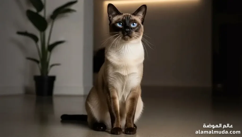 القط السيامي Siamese Cat الأنيق والمشرق بعيونه الزرقاء قط سيامي نحيل بعيون زرقاء لامعة وفراء قصير ناعم