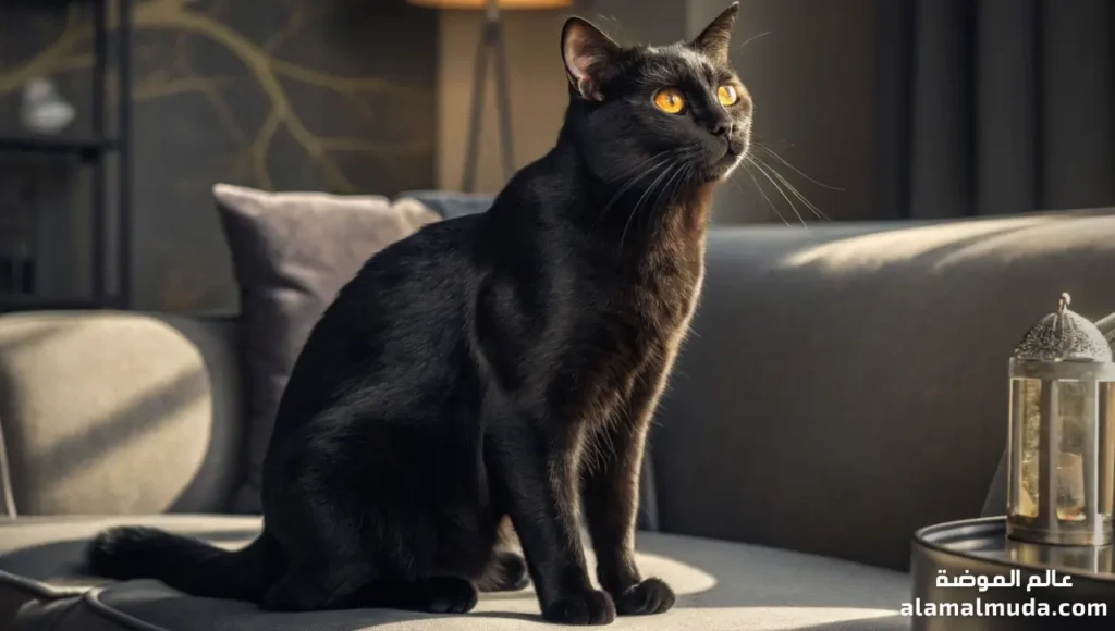 القط بومباي Bombay Cat: ودود ونشيط بمظهره الأسود الأنيق القط بومباي Bombay Cat بفراء أسود وعيون ذهبية جذابة