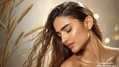 امرأة تستخدم زيت جنين القمح للعناية بالبشرة والشعر