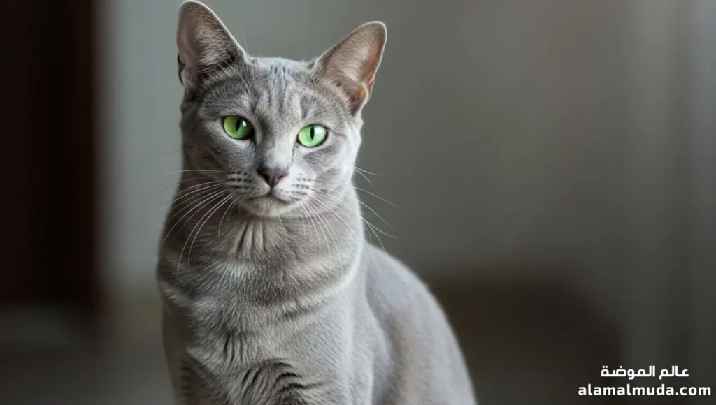 قط كورات Korat ودليل مميزاته الفاخرة ذات الطابع الهادئ قط كورات Korat بعيون خضراء وفراء أزرق فضي لامع