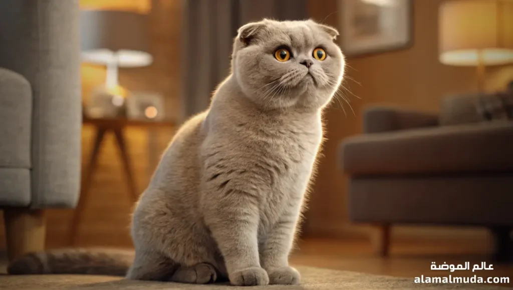 قط اسكتلندي Scottish Fold اللطيف ذو الأذن المطوية المحب للعائلات قط اسكتلندي مطوي الأذن بفراء ناعم وآذان منحنية للأمام