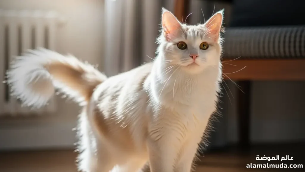 قط توركيش أنغورا Turkish Angora: قط رشيق وذكي وأنيق انواع القطط: دليل كامل لأجمل سلالات القطط-قط توركيش أنغورا Turkish Angora بفراء طويل ناعم