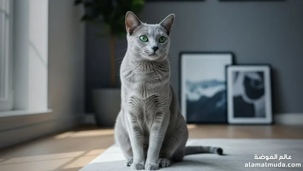قط روسي أزرق Russian Blue الرشيق بفرائه الرمادي وعيونه الخضراء قط روسي أزرق بعيون خضراء وفراء رمادي أزرق لامع