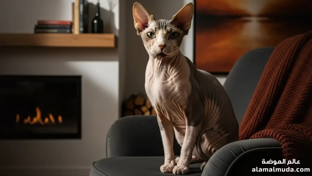 قط سفينكس Sphynx Cat الغريب بلا شعر ومحُب التفاعل البشري انواع القطط: دليل كامل لأجمل سلالات القطط-قط سفينكس بلا شعر بجلد مجعد وعيون كبيرة لامعة