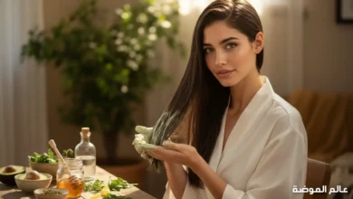 سيدة تطبق وصفات لتنعيم الشعر الطبيعي واللامع