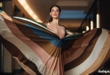 امرأة ترتدي فستانًا طويلًا بالوان فساتين عصرية