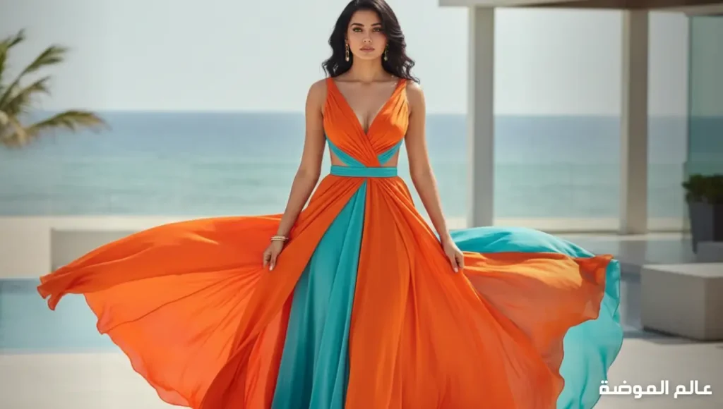 أجمل تنسيقات البرتقالي الساطع مع التيفاني الأزرق إطلالة صيفية أنيقة بالبرتقالي والتيفاني الأزرق