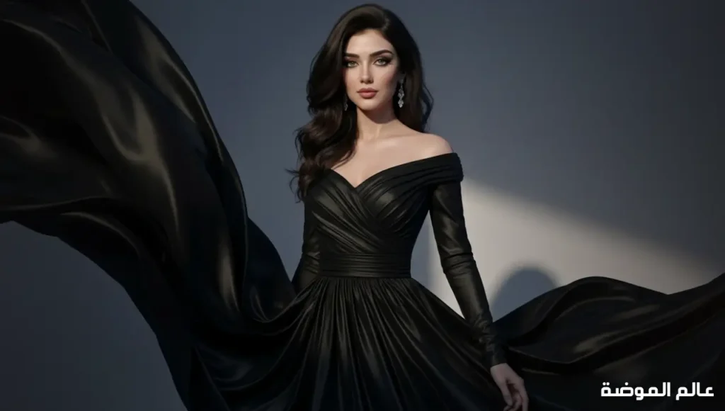 ألوان فساتين 2026: فستان أسود ألوان فساتين: فستان أسود كامل يظهر أناقته