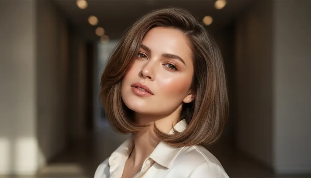 قصة بوب طويل مع طبقات خفيفة تضيف طول وأناقة للوجه