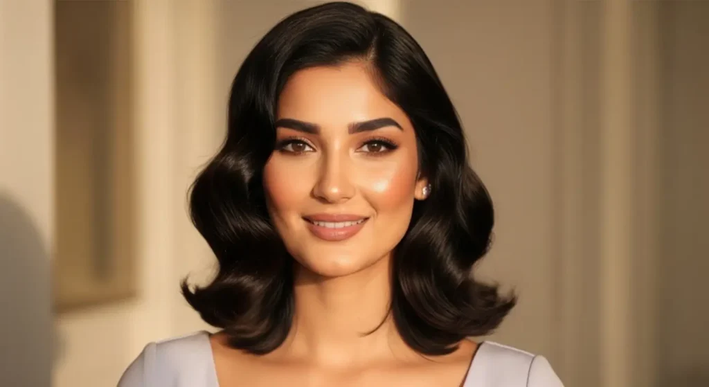 تسريحات شعر ناعمة للسهرات: تموجات واسعة تبدأ من أعلى الخد تسريحات شعر ناعمة للسهرات مع تموجات ناعمة واسعة