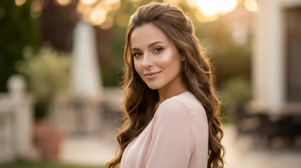 تسريحات شعر ناعمة للسهرات: نصف رفعة مع تموجات رقيقة تسريحات شعر ناعمة للسهرات مع نصف رفعة وتموجات