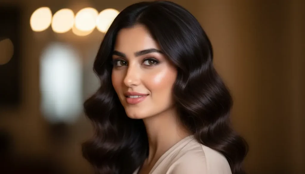 تموجات عريضة تبدأ من منتصف الشعر: تسريحة أنثوية متوازنة تموجات واسعة للشعر المتوسط تمنح الوجه اتساعاً بصرياً