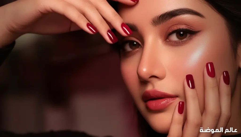الوان اظافر شتويه بدرجات الأحمر العميق