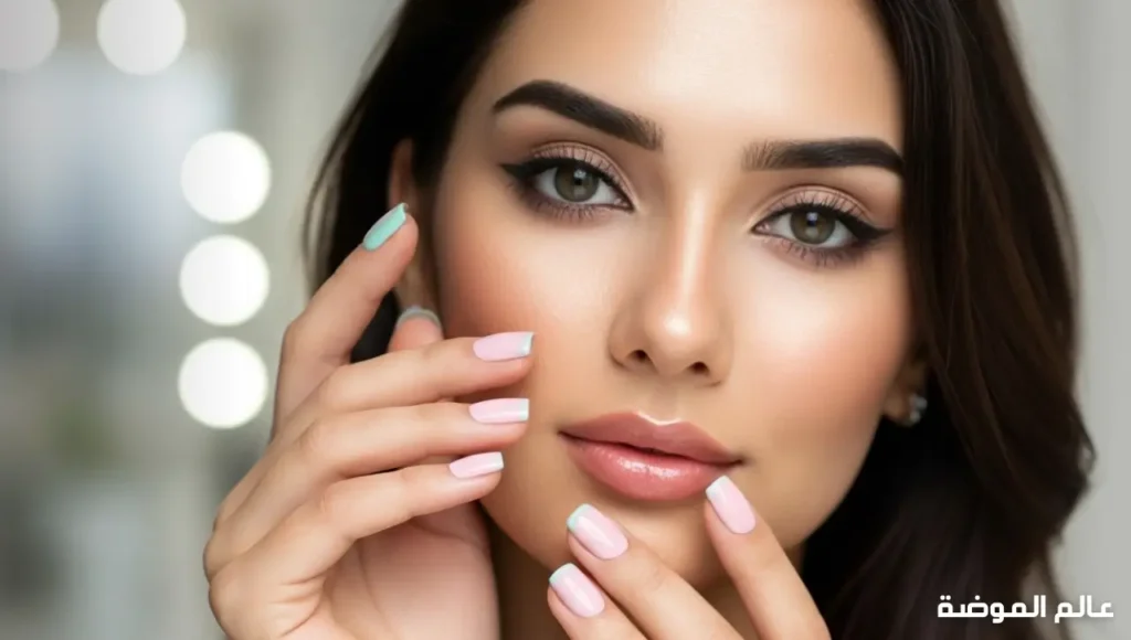 امرأة فاتنة بطلاء أظافر وردي مائي شفاف وأنيق وصحي