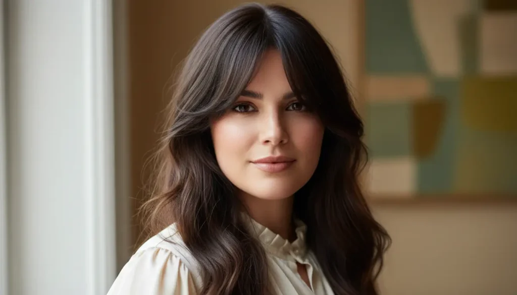 غرة جانبية طويلة تكسر استدارة الوجه وتضيف طولًا