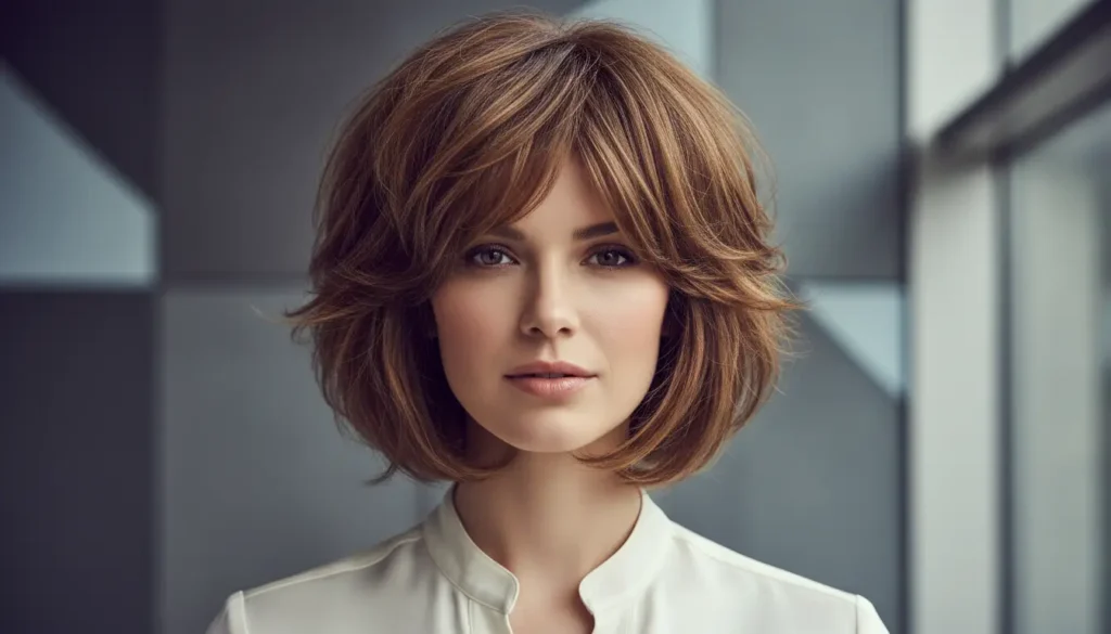 قصة شعر مدرج متوسط لإضافة حجم وطول بصري للوجه