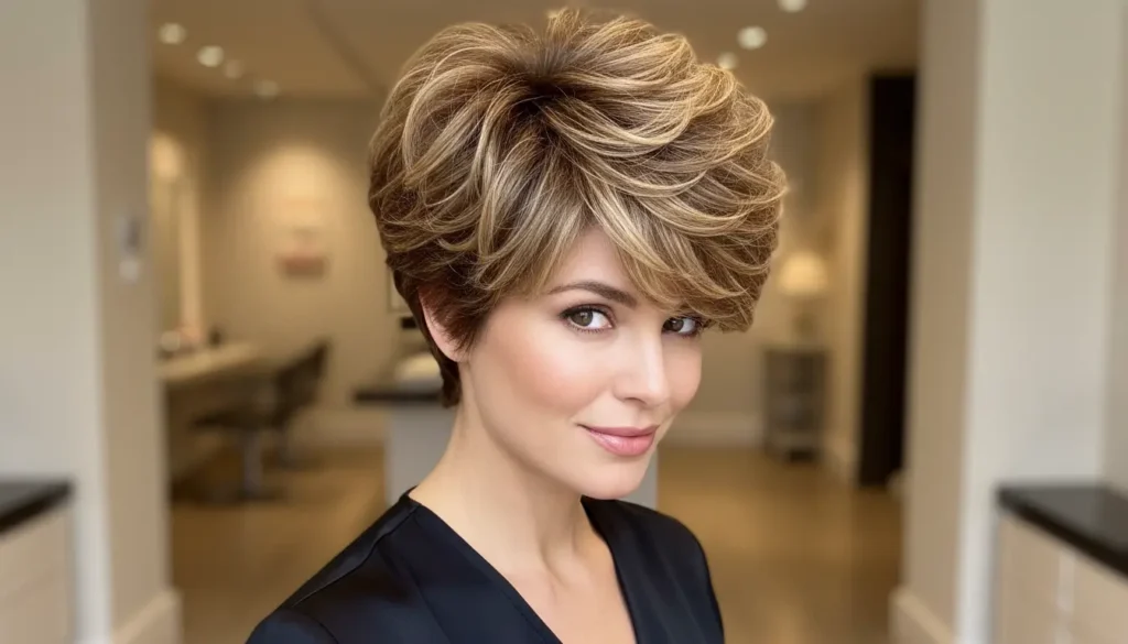 قصة قصيرة مع طبقات كثيفة لمظهر شعر أنيق ومفعم بالحيوية