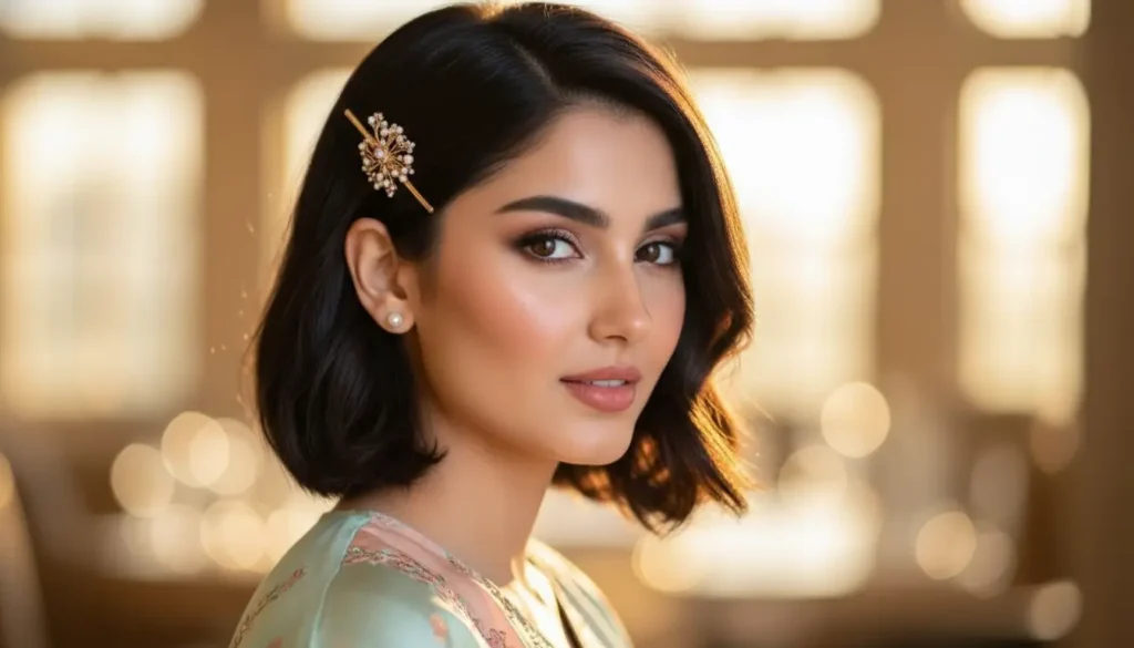 شعر قصير مزين بقطعة أكسسوارات لافتة وجذابة