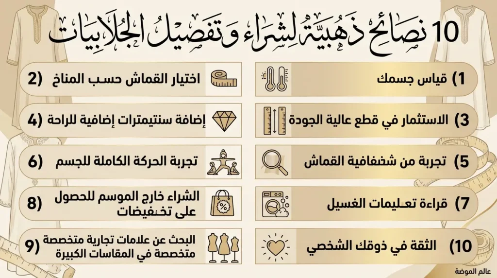 دليل النصائح العشر لاختيار جلابيتك المثالية 10 نصائح ذهبية لشراء وتفصيل الجلابيات