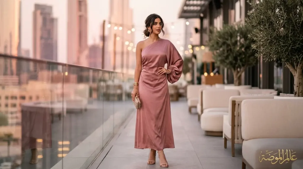 جلابيات كتف واحد أنيقة للمناسبات العصرية تصميم جلابية كتف واحد بأسلوب عصري فاخر