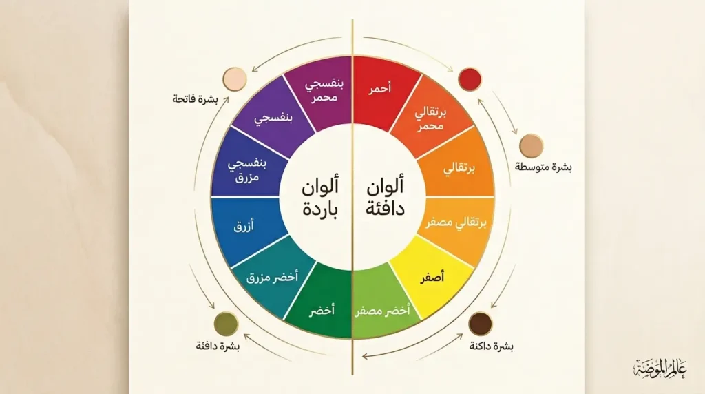 اختاري لون جلابيتك حسب بشرتك - عجلة الألوان عجلة ألوان توضح الألوان الباردة والدافئة للجلابيات