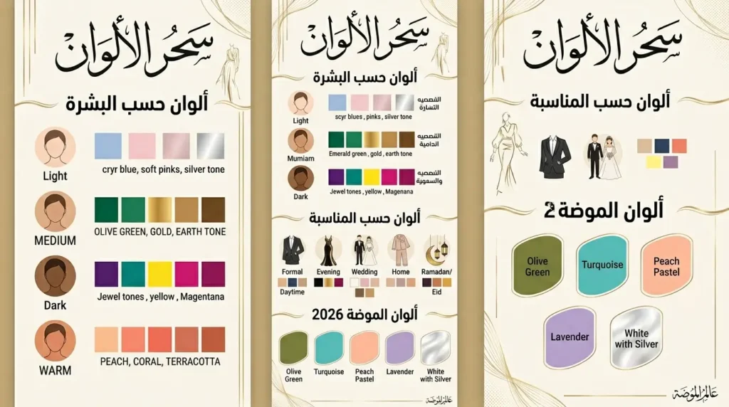 ألوان الجلابيات حسب البشرة والمناسبة دليل الألوان الكامل لاختيار جلابيتك المثالية