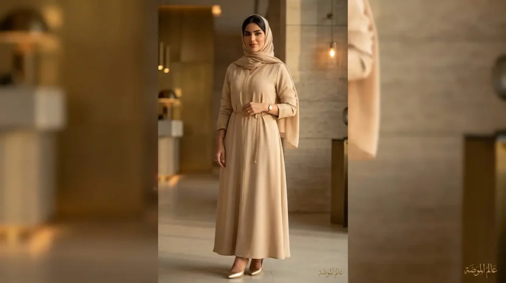 موديلات جلابيات مزمومة بحزام أنيق لإطلالة جذابة تصميم موديلات جلابيات بحزام يبرز القوام الخليجي